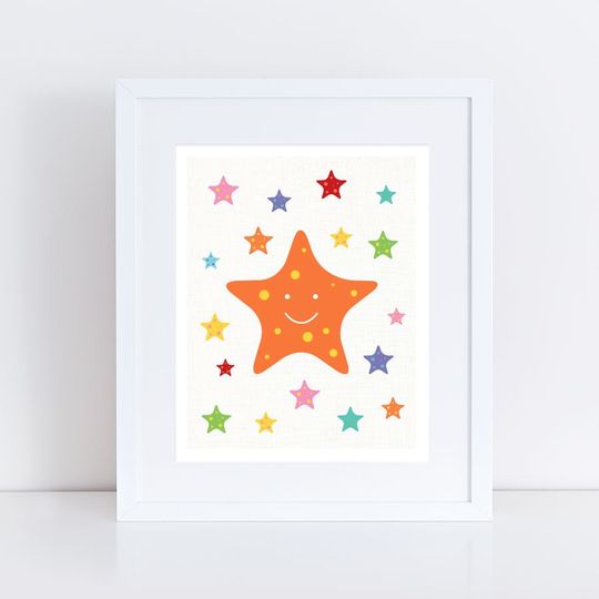 Discover starfish print - nursery art - colourful kids sea ocean beach themed nursery decor children baby girl boy gender neutral - rainbow bright
