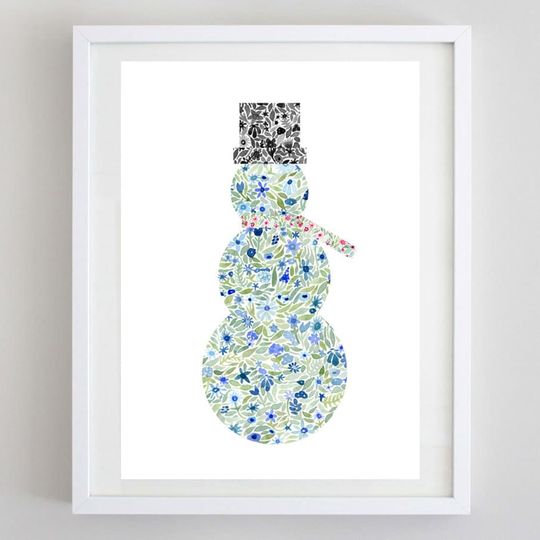 Discover Snowman Floral Watercolor Art Print