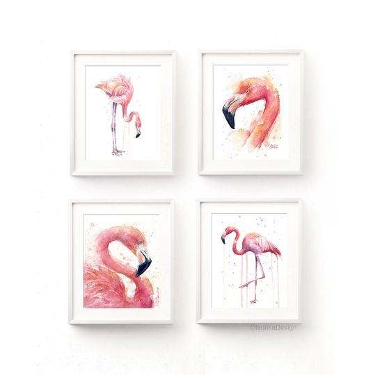 Discover Pink Flamingo Watercolor Wall Art Prints