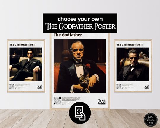 Discover The Godfather Custom Poster for Movie Lovers - Scan & Watch - Wall Art Print with QR Code and Digital Illustration - Set of Godfather Poster