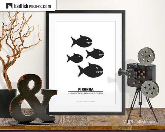 Discover Piranha Print, Alternative Movie Poster, Black & White, Minimalist, High Quality Prints, Killer Fish, Predator Fish, Horror Movie Fans Gift