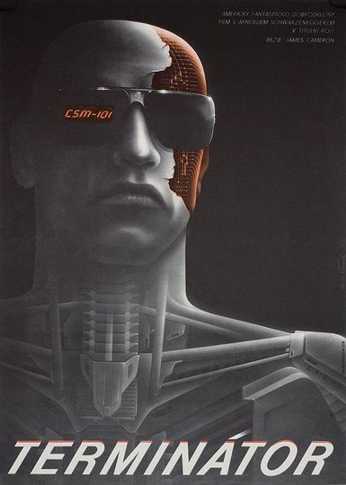 Discover The Terminator, 1983 80's Czech Alternative Original Movie Film Poster Collectible & Very Rare Arnold Schwarzenegger Sci-fi Milan Pacak art