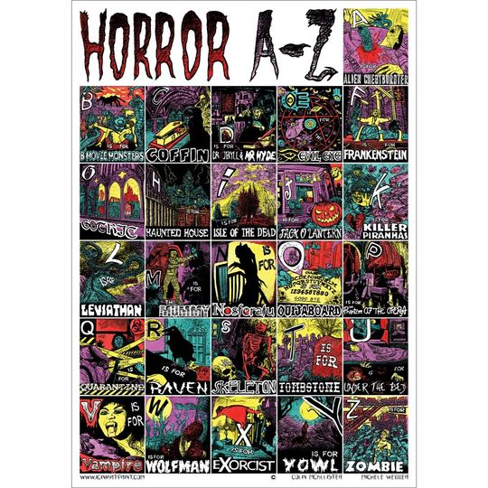 Discover Classic Horror A to Z Graphic Art Poster UK size A2