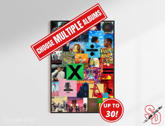 Discover MULTIPLE Album Cover Poster, CUSTOM Music Poster Print, Personalised Song Gift, Portrait, Landscape, Collage Poster, Gifts for him/her