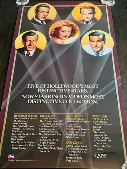 Discover Movie Theater Cinema Poster Lobby Card vtg 1987 Bogart Cagney Bette Davis Flynn