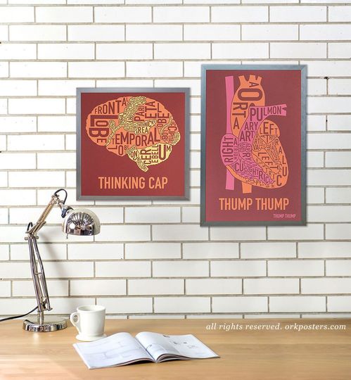 Discover Heart Typography Anatomy Art Poster or Screen Print, Original Artist of Type City Map Designs, Typography Map Art