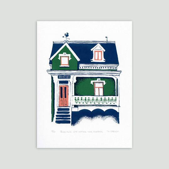 Discover Montreal Screenprint  Green & Indigo House