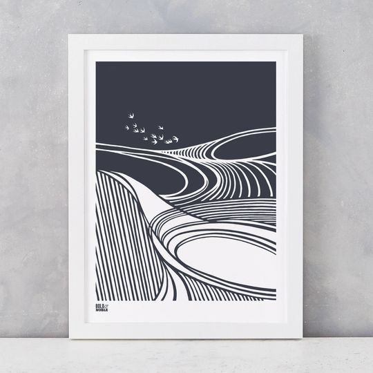 Discover Harvest Field Swallows Art Print - Landscape Wall Decor