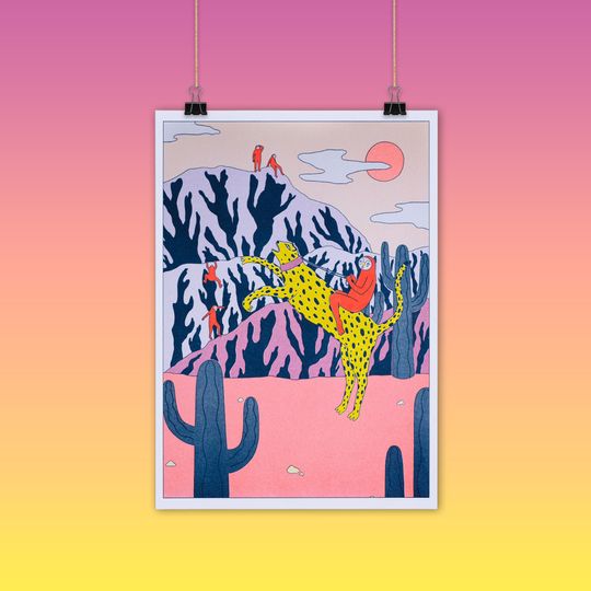 Discover Leopard Print Gepard Risograph Wand Kunst Riso Siebdrucke Neues Zuhause Sommer Geschenk
