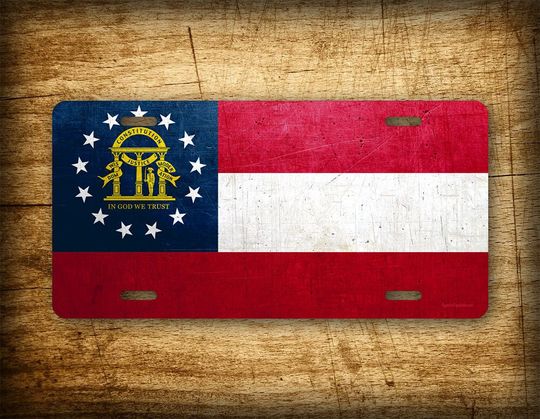 Discover Georgia State Flag License Plate Aluminum Metal Auto Tag 6x12 GA Sign