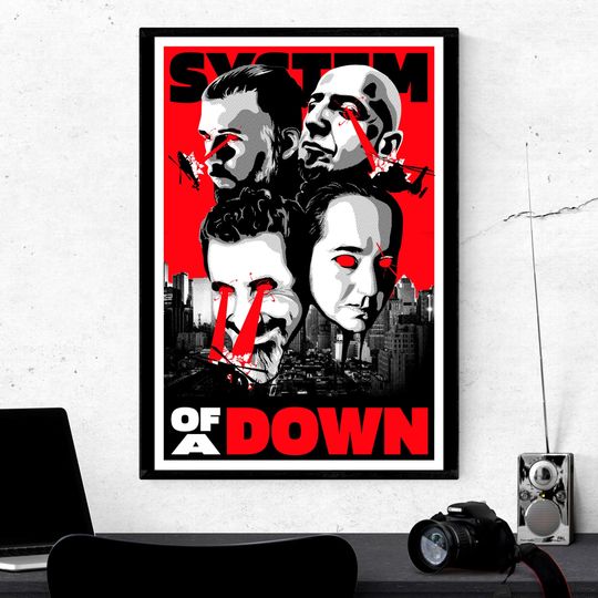 Discover Screen printed poster SYSTEM OF DOWN Red and Black 60x40 cm - Numbered and Signed.