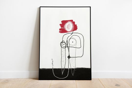 Discover Risoprint A4 - Original Abstract Print, Black and Red, Limited Edition, handmade (250g biotop white, risograph)