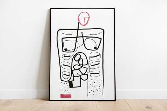 Discover Risoprint A4 - Original Abstract Print, Black and Red, Limited Edition, handmade (250g biotop white, risograph)