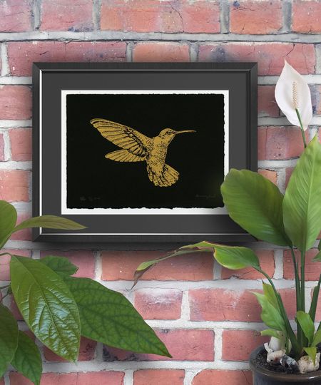 Discover HUMMINGBIRD: screen-print Signed limited edition, Gold or White ~Bird Art,Specimen,Animal Art,Wildlife,Curiosity Cabinet,Gothic home decor