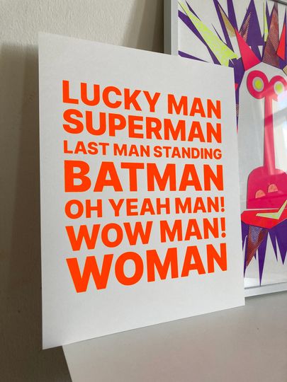 Discover Typography print "Bat(wo)man" neon | screen printing