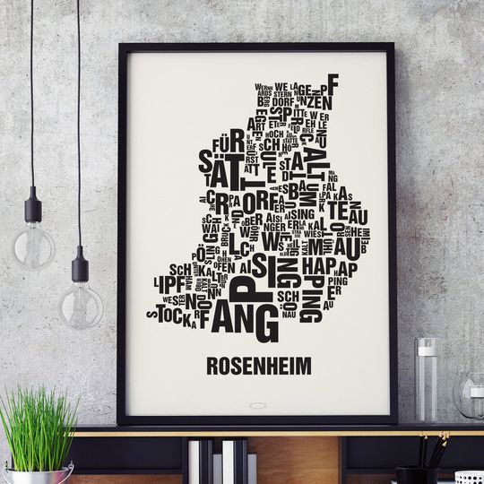 Discover ROSENHEIM Letter Location Screen Printing Poster Typography, Typo City Map, Letters Map, Districts Graphics, Cities Pictures, Poster