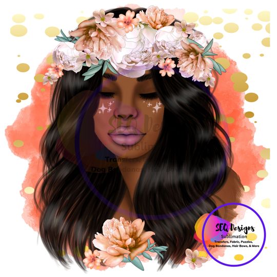 Discover African American Beautiful Woman Floral Hair Crown Black Woman Sublimation Transfer