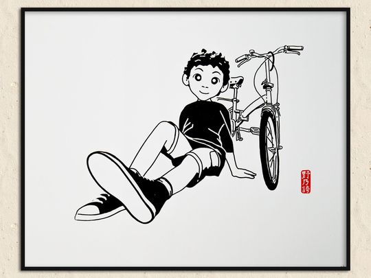 Discover Handmade screen printing 40x50 cm limited numbered wall decoration - Tom and his bike