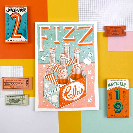 Discover A5 Fizz Cola Bottle Risograph Print