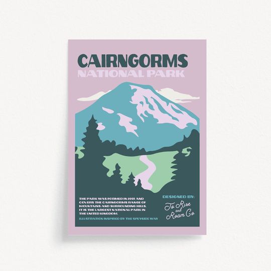 Discover Cairngorms National Park Print | Scotland illustration | Mountains | Outdoors poster