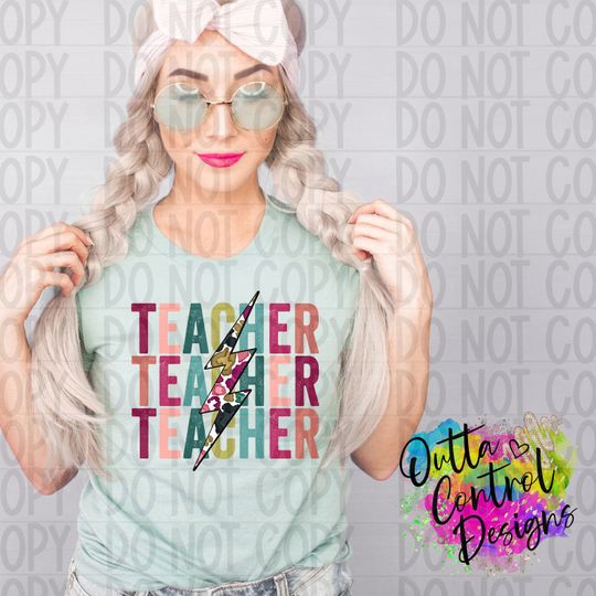 Discover Spring Teacher Bolt Leopard Ready to Press DTF and Sublimation Transfer