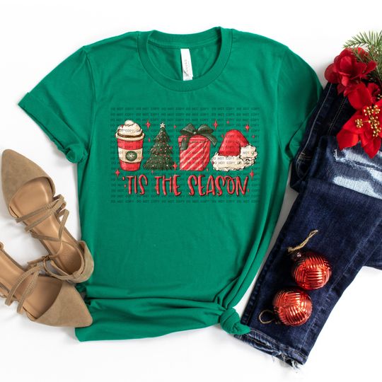 Discover Red Tis The Season DTF Transfer Ready For Press, Hot Peel, Direct To Film, Christmas Design For Shirts