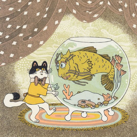 Discover cat and cat fish silkscreen
