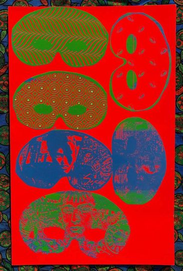 Discover vintage 1980s DIY punk fluorescent neon orange masquerade silk screen print