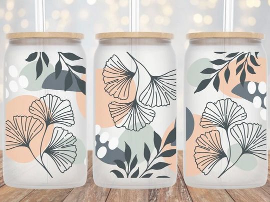 Discover UV DTF 16oz Glass Can Transfer/ Abstract Leaf