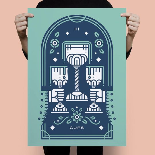 Discover Tarot Series: III of Cups 18x24" 2-color Screenprint