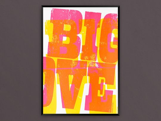 Discover Typography Print / Typographic Screenprint /// Big Love - Pink & Yellow