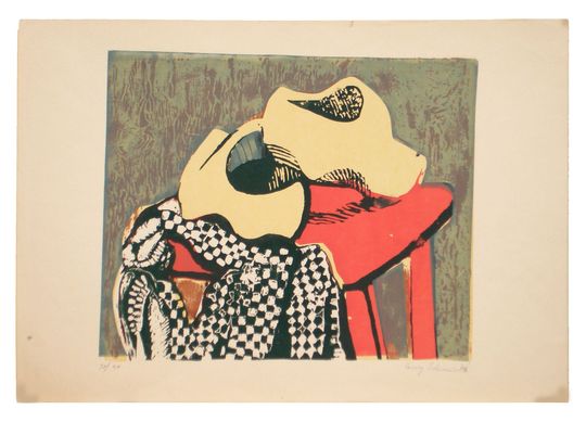 Discover Silkscreen of a shoes on a stool, Israel. Schmidt.