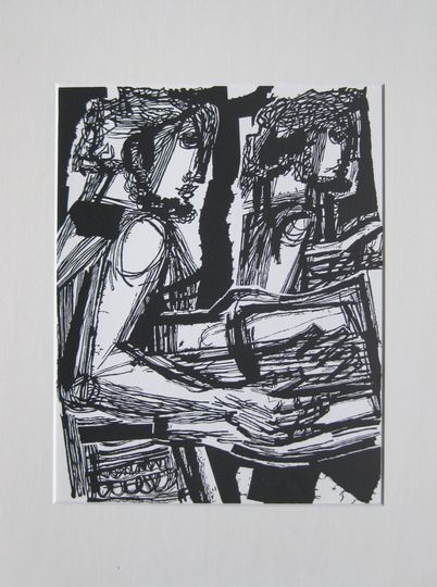 Discover Hans Orlowski - "Two Lyre Players" - Original Woodcut - 1960