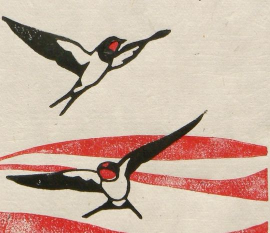 Discover Swallows over Poppy Fields linocut print