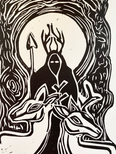 Discover Herne Cernunnos Handmade Linocut Print