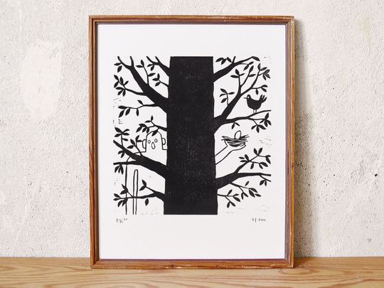 Discover person 7  original linocut  limited edition