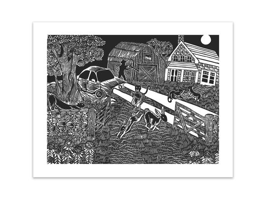 Discover The Raid -- Watership Down Linocut Print
