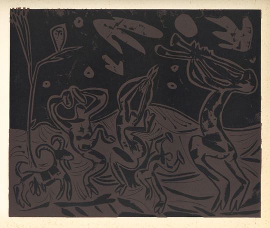 Discover Pablo Picasso linocut "Bacchanal with Goat and Owl"