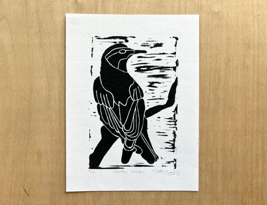 Discover Blackbird Limited Edition Linocut Print - Original Bird Art