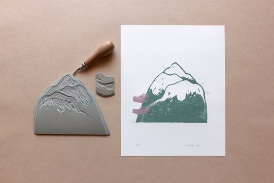 Discover Linoprint of mountains illustration