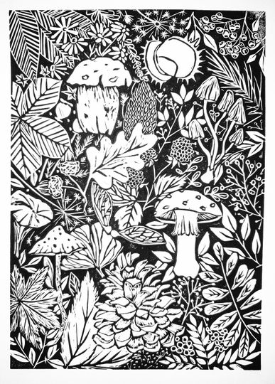 Discover Autumn Fall Lino Print Art Work
