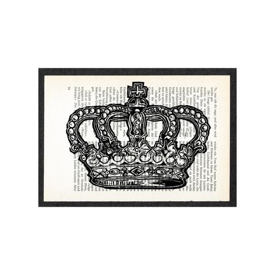 Discover Crown lino print on book page