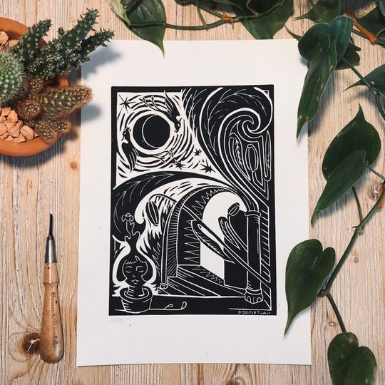Discover Garden of Imagination linoprint