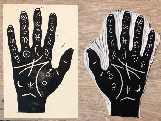 Discover High Five - Original Linocut Block Print