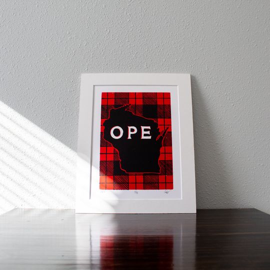 Discover OPE WI Slang - Linocut Print (Red, Blue, Green)