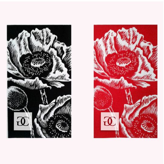 Discover Poppies, Original Black or Red Linocut Relief Print, Hand-printed Floral Garden Botanical Nature Art Print, Limited Edition Printmaking