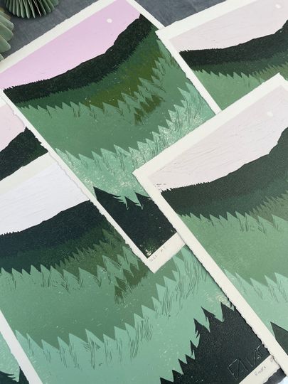 Discover Nordmarka/Der bor trollet - original reduction linocut with 6 colors