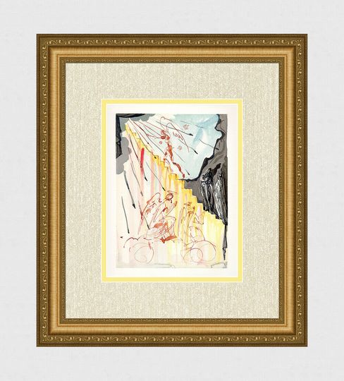 Discover Salvador Dali Original 1960 Divine Comedy Woodcut "The Mystic Ladder" Professionally Framed COA