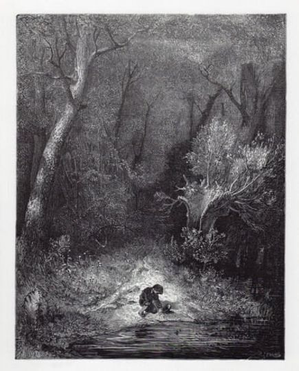 Discover Gustave DORE 1800s Woodcut "Tom Thumb Filling his Pockets with Pebbles" SIGNED Custom FRAMED Galley Certificate