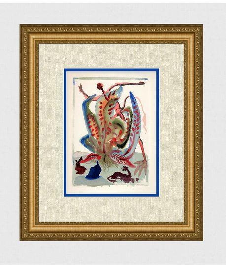 Discover 1960 Salvador DALI ORIGINAL Divine Comedy Surreal Woodcut "Greed" Custom FRAMED Gallery Certificate